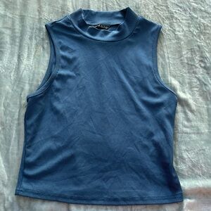 Blue Ribbed Cropped Tank Top